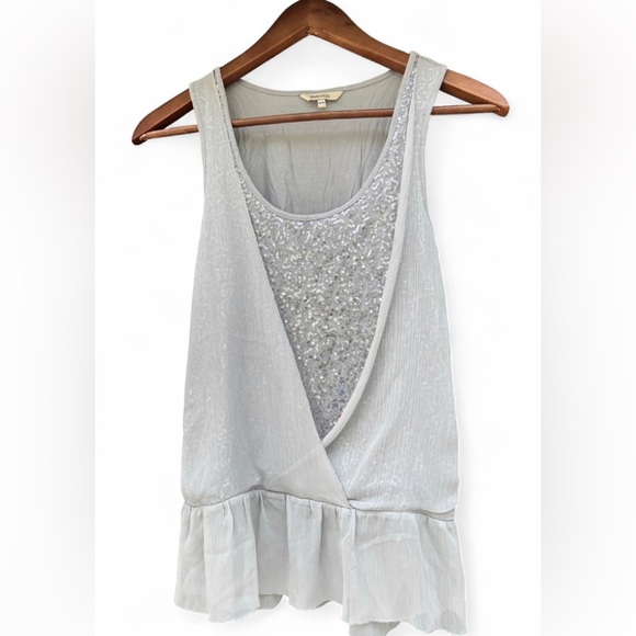 Vintage Y2K RW&CO Grey Sequin Ruffle Tank Top Boho Glam Festival Top XS - Picture 1 of 8